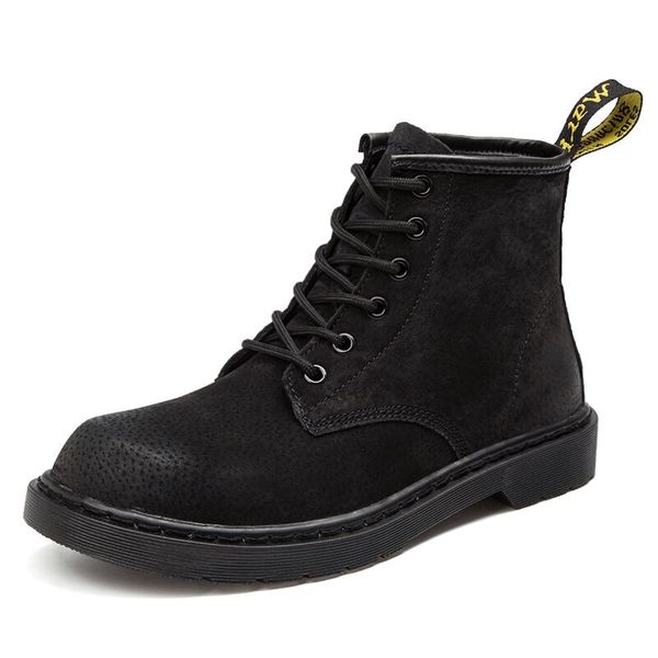 

brand warm men's autumn winter genuine leather men waterproof snow boots work safety ankle boots men's, Black