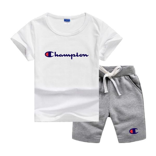 

chmp brand logo designer luxury little kids sets baby infant girl designer clothes 2pcs/sets baby boys girls cotton style summer sets, White