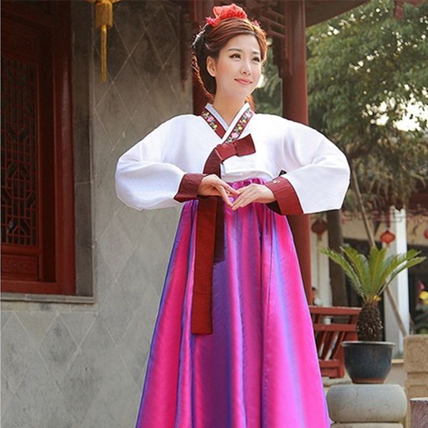 

4 colors limited offer woman elegant korea hanbok traditional dress female national korean dance costume for performance, Red