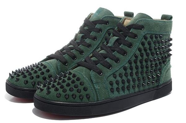 

drop shipping casual men shoes red bottom men sneaker luxury party wedding shoes,genuine leather spikes high lace-up casual shoes t07, Black