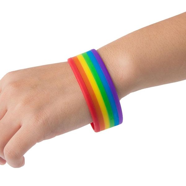 

imixlot fashion silicone rainbow pride bracelet mutilayered rubber gay lesbian fashion wristband jewelry, Black