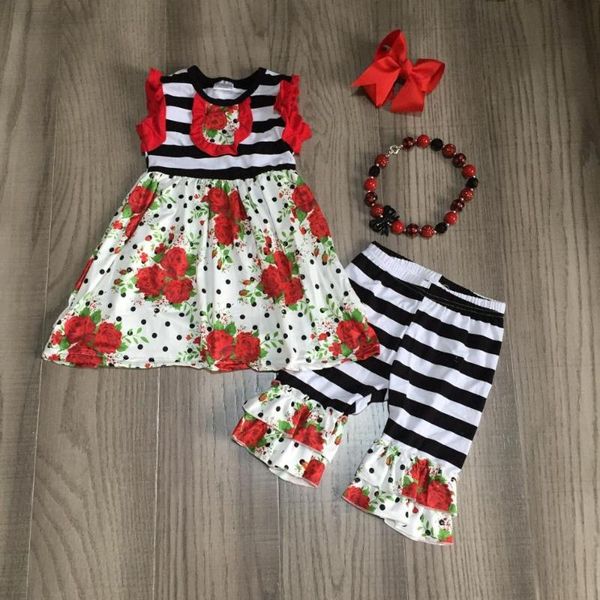 

новая весна / лето красный цветочный горошек цветок полоса капри новорожденных девочек одежда хлопок оборками бутик набор аксессуаров матч, White