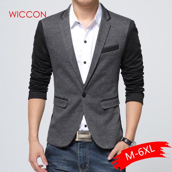 

new slim fit casual jacket cotton men blazer jacket single button gray mens suit 2019 autumn patchwork coat male suite, White;black