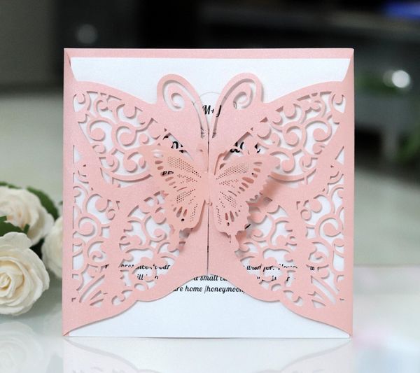 Inviti a taglio laser Supporto OEM Supporto personalizzato Butterfly Piegata a feste con feste con invito a matrimonio con buste BW-HK126