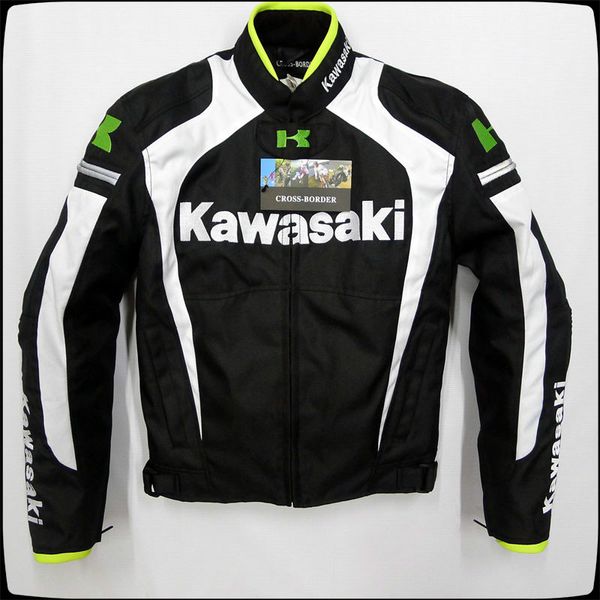

New style KAWASAKI Men's Motorcycle riding jackets Racing clothing With removable cotton gall and protective gear white black