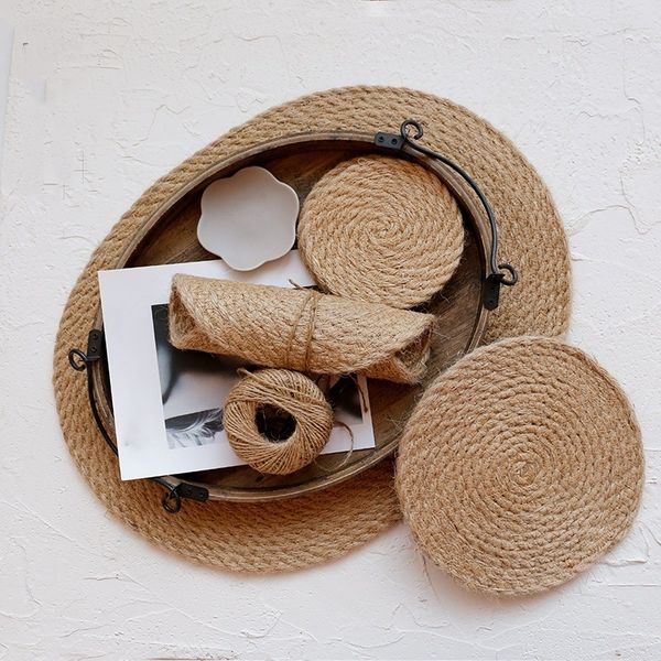 

new flax grass woven round thickened anti insulation pad, cup pad, meal pad