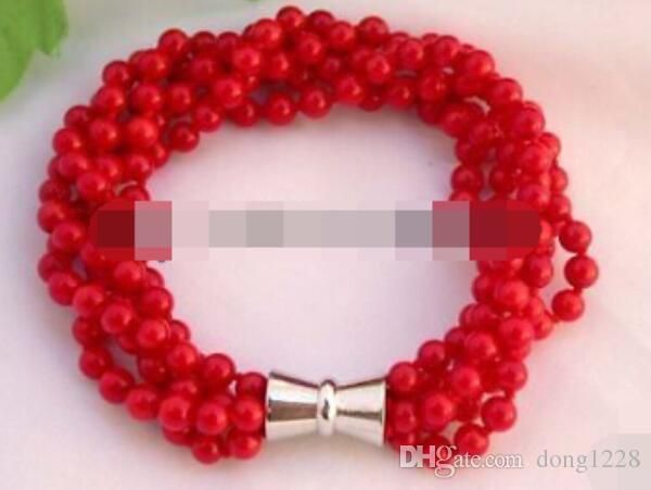 

gt;>>5strands 5mm nature red coral bracelet bangle magnet, Black