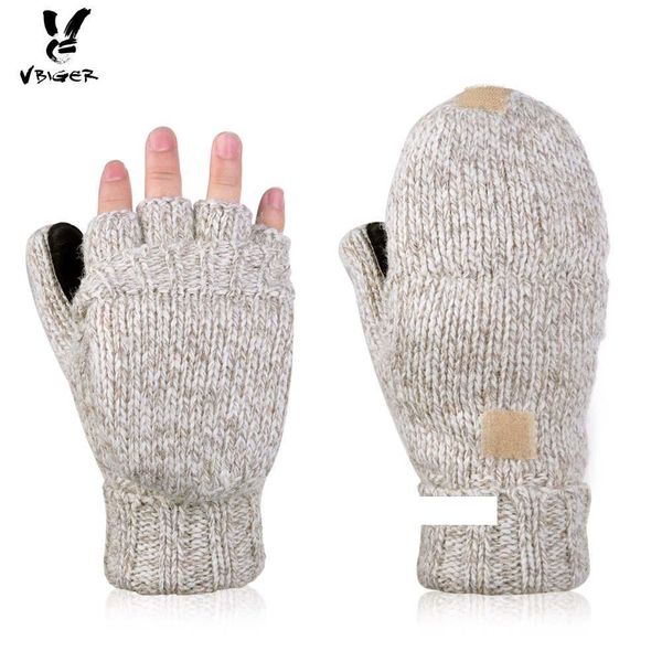 

vbiger winter gloves warm wool flip gloves flocking warm knitted half-finger gloves for men women d18110806, Blue;gray