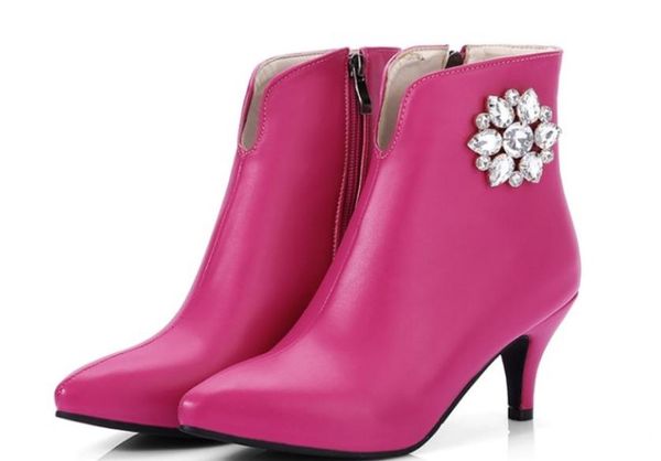 

women's boots in winter high pointed end keep warm non-slip, Black