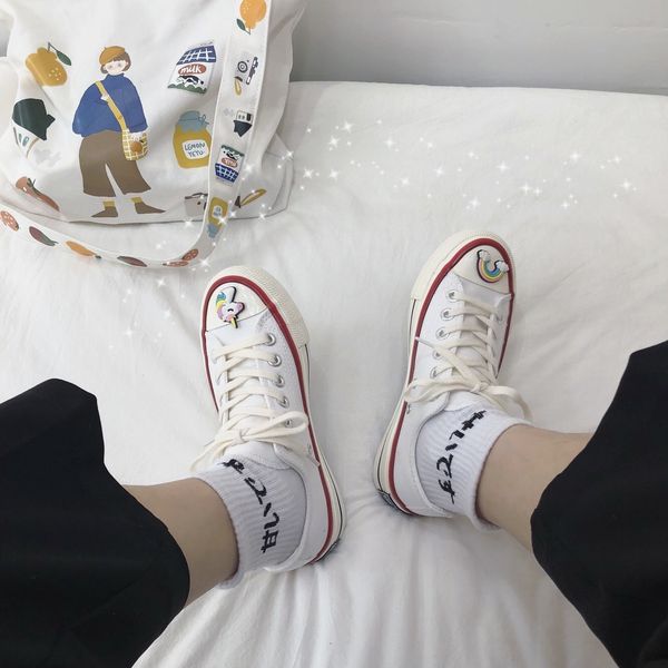 

rainbow unicorn canvas shoes children students 2019 autumn & winter white shoes korean-style versatile black and white with patt