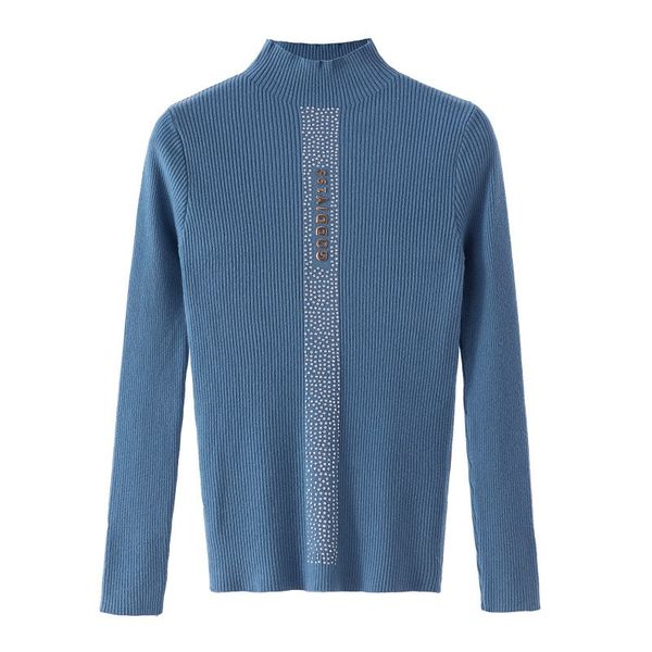 

fashion new slim letter pattern women sweater simple all-match turtleneck long sleeve knit pullover, White;black