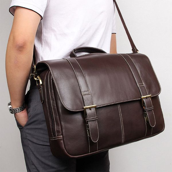 

nesitu vintage chocolate genuine leather men briefcase messenger bag business travel bag 14'' 15.6'' lapmale portfolio m