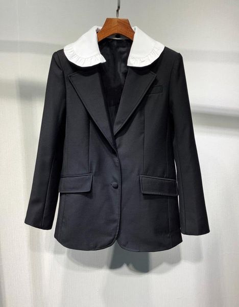 

2020 new ladies fashion long sleeve lapel stitching lace collar casual jacket 0624, Black;brown