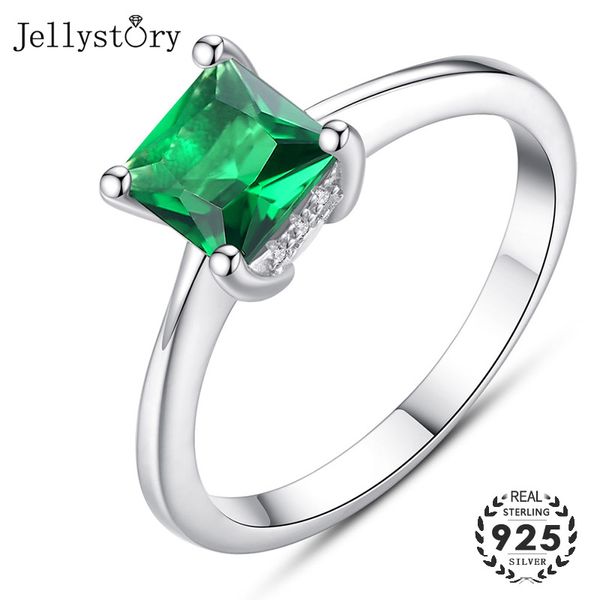 

jellystory classic 925 silver gemstone ring square shape 7*7mm emerald rings for engagement wedding gift ring for women jewelry, Golden;silver