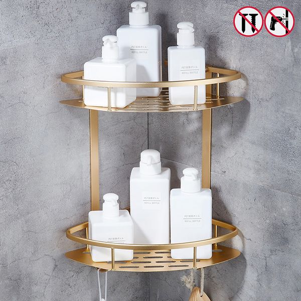 

nail bathroom shelf gold silver shelves shower corner shelf wall mount shampoo storage rack bathroom basket holder
