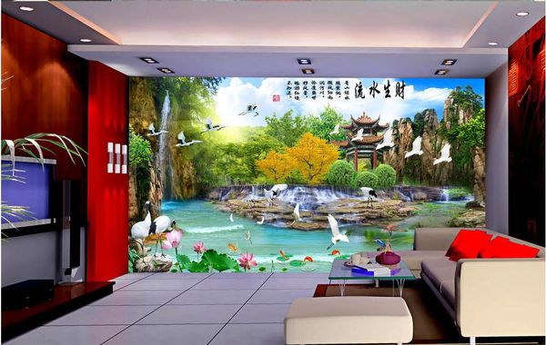 

custom p 3d wallpaper chinese mountain waterfall scenery tv background home decor living room 3d wall muals wall paper for walls 3 d
