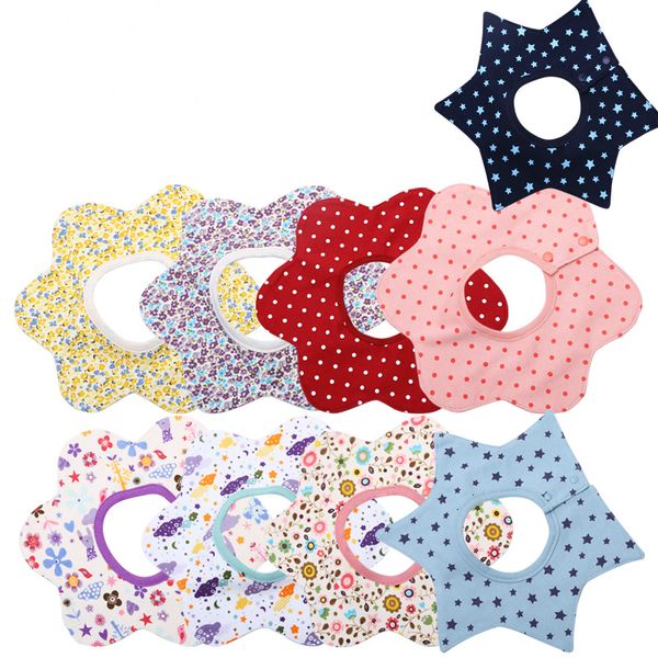 

lovely flower style baby waterproof bibs rotating double snap fashion pattern dot stripe printing bibs flower baby bibs