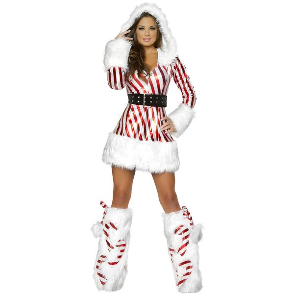 

women christmas striped costume designer stage dress xmas santa clause costumes, Black;red