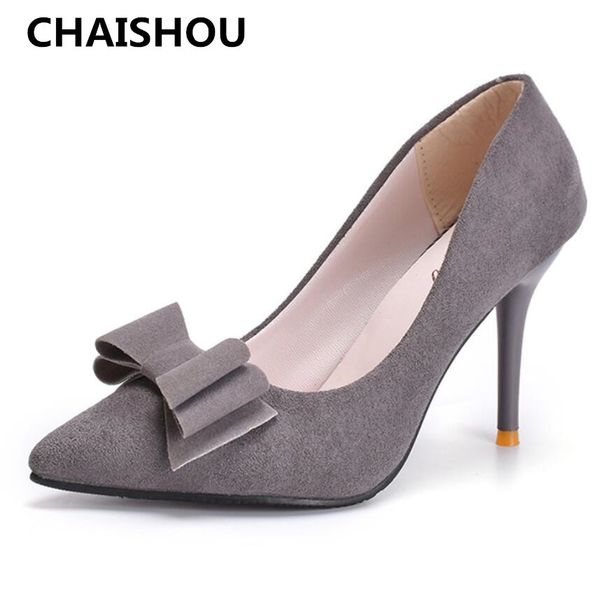 

chaishou 2019 women pumps high heels wedding shoes pointed suede toe dress shoes female b-77, Black