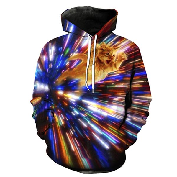 

tunnel cat print with cap pocket cover men's fashion men's clothing printing blouse hoodies, Black