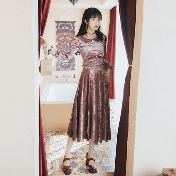 

2019 new fashion women's clothing vintage autumn and winter velvet skirt two-piece 2 piece outfits for women, White