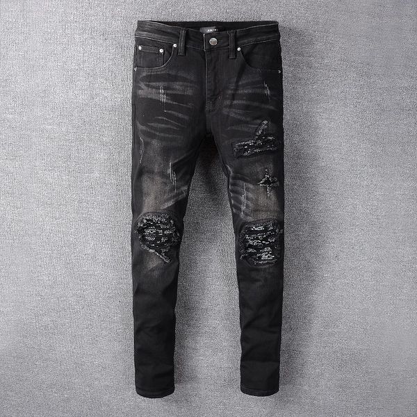 

2020 designer brand streetwear ins luxury mike amiri hip-hop jeans denim pants with patch hole with back pocket unique style lastest 28-40