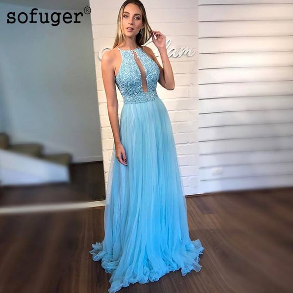 

sofuge light blue evening dresses beads backless pleat tulle arabic muslim special occasion, White;black