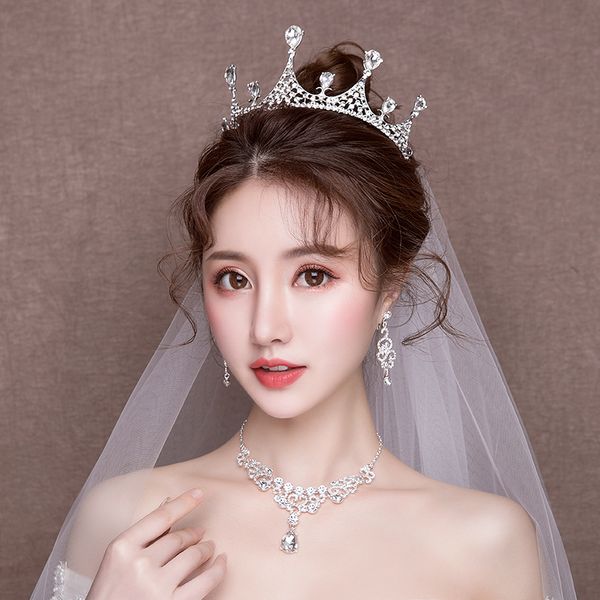 

rhinestone свадебная комплект ювелирных изделий способа корейских женщин ожерелье серьги bijoux queen tiara корона hairband украшения подарк, Slivery;golden