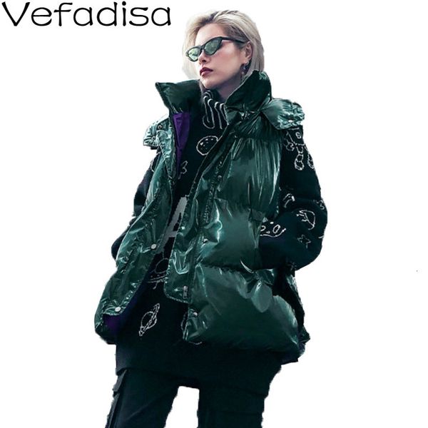 

vefadisa sleeveless hooded vest woman short winter 2019 thick solid green waistcoat coat woman pockets zippers vest coat qyf990, Black;white