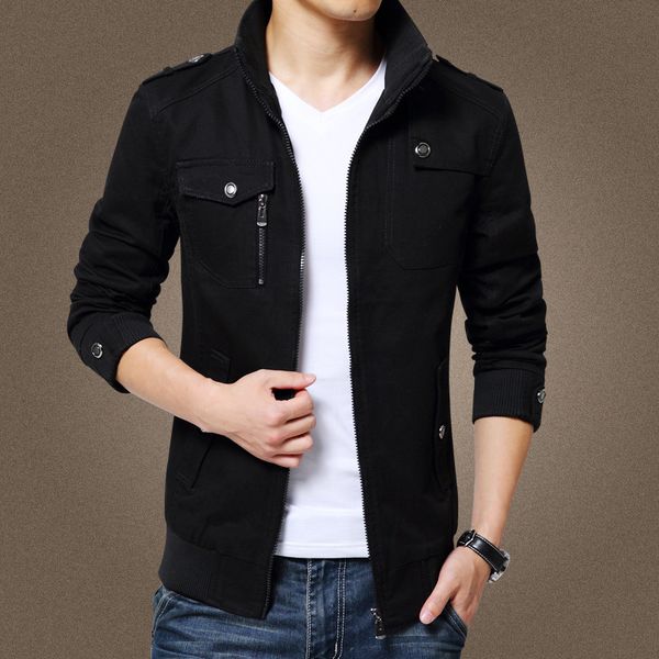 

мужской дизайнер hengzhiyu осень вымытая молодежная куртка с воротником стойкой мужчины, Black;brown