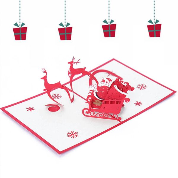 

handmade blank 3d up greeting card postcards christmas deer car with matching envelope laser-cut surprisingly perfect deco