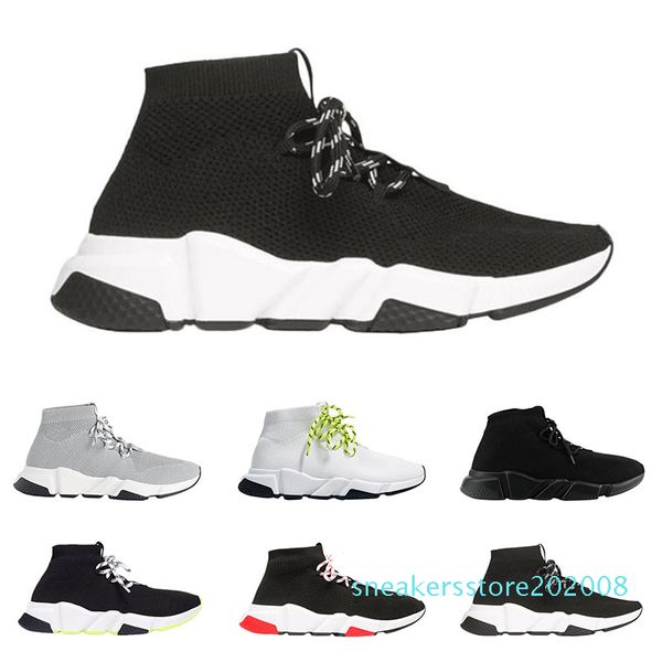

2019 men women designer socks shoes speed trainer lace up mid black white yellow fashion mens trainers casual platform sneakers llls08