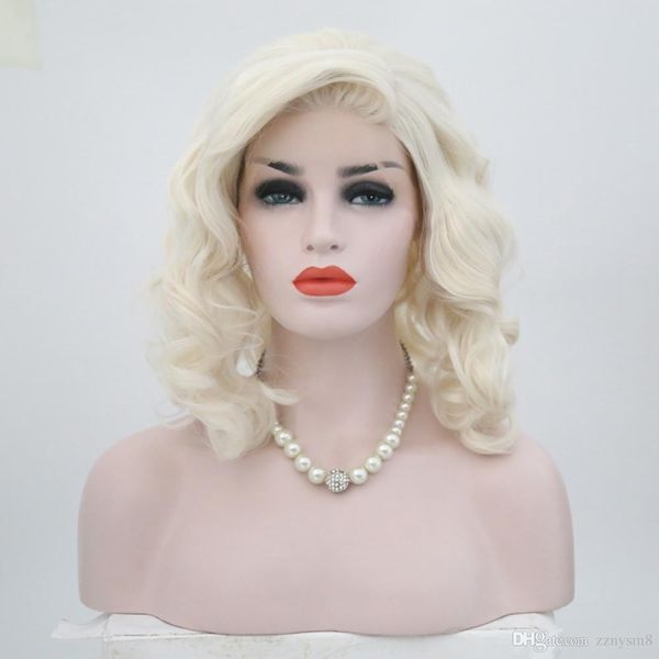 

synthetic lace front wigs blonde natural wave shoulder length middle part short bob wigs for women, Black