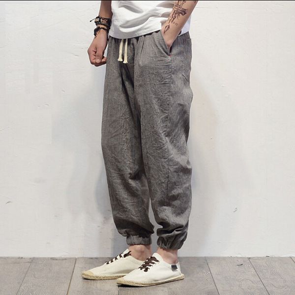 

men's new arrival thin linen trousers casual jogger pants elastic water wash long trousers big size m-5xl, Black
