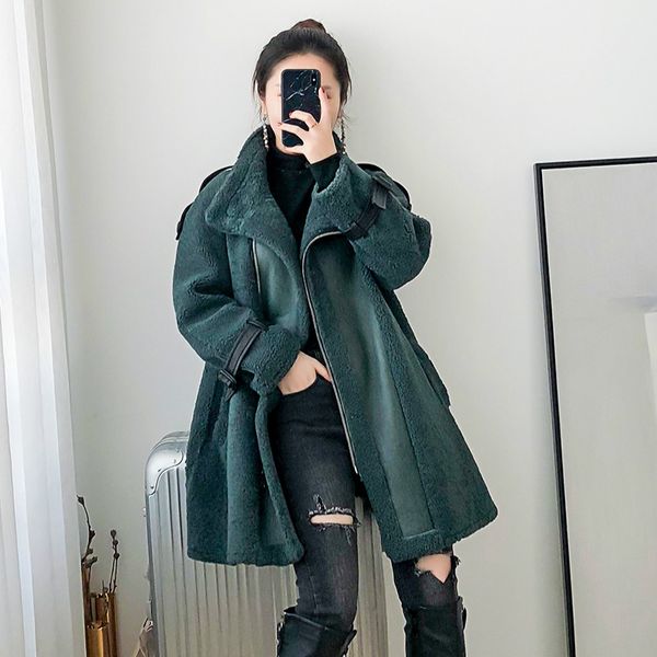

real fur coat women sheep shearing winter coat women motorcycle wool jacket clothes 2019 manteau femme bgs80869 yy1096, Black