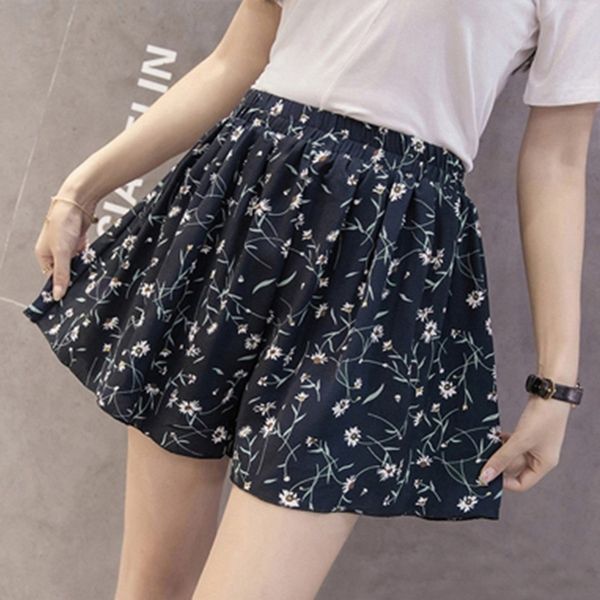 

gaoke loose boho floral casual women chiffon shorts plus size polka dot shorts summer ladies streetwear, White;black