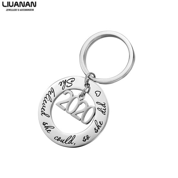 

2020 stainless steel key chain compass keychain inspirational new year gift for women men kids girl boy, Silver