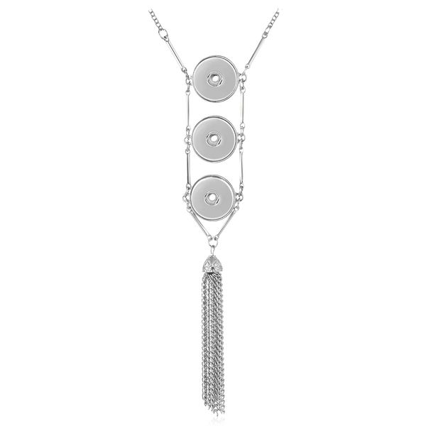 

80cm tassels combo necklace long sweater chain for 18mm vocheng ginger snap button nn-539, Silver