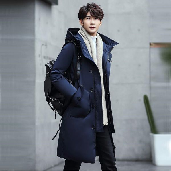 

men solid long winter coat hooded thicken warm teens simple jacket outwear parkas coat plus size -3xl navy blue, Tan;black