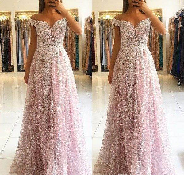 

2019 white pink long evening dress elegant arabic dubai off shoulder lace holiday women wear formal party prom gown custom made plus size, Black;red