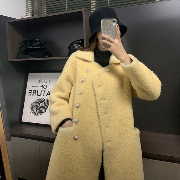 

autumn and winter 2019 woolen coat medium length korean version loose lambs wool coats and jackets women, Black