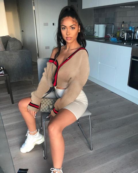 

casual apparel womens autumm designer v neck thin jackets long sleeve short female clothing khaki cute style, Black;brown