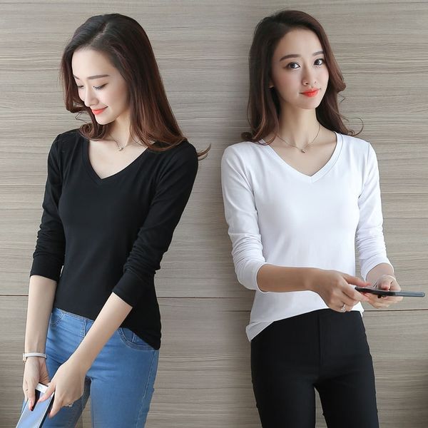 

by women's long-sleeved t- t-shirt solid color slim base shirt female students slim fashion, White