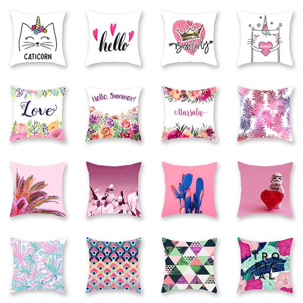 

cute pink cat crown unicorn cushion cover home decorative velvet geometric pillow cover for sofa 45*45cm pillows case sham