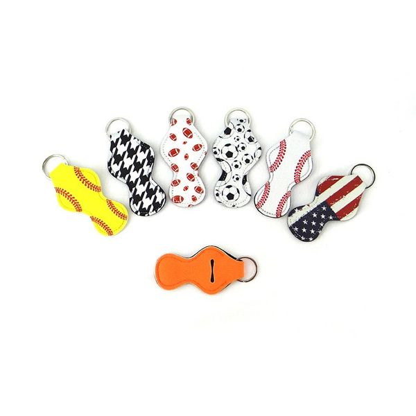 

colorful key chain lipstick keyring holder neoprene holder baseball softball stripe printing lipstick cover case party favor fa2692