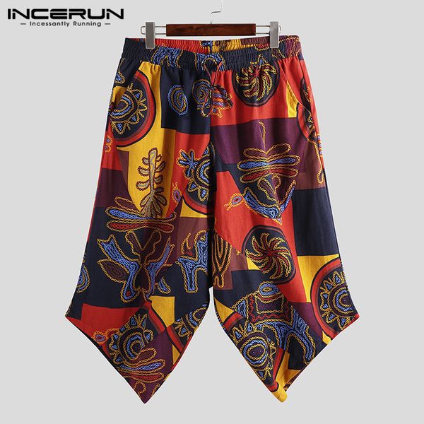 

incerun mens harem pants print hip-hop joggers drop crotch loose casual trousers men ethnic style calf-length pants hombre 2019, Black