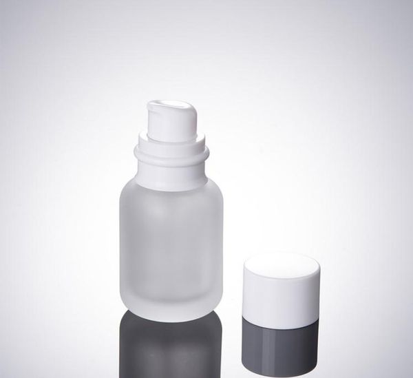 Garrafas 50ML geada cosméticos, garrafas de vidro 1.7oz Loção, 50CC Vidro imprensa garrafa, branco Cap vazio SN2304 Bottle