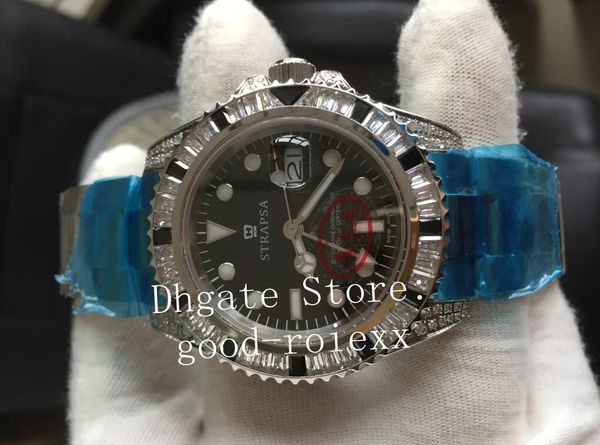 

luxury men's automatic 2813 watch men pave diamond bezel lugs gmt ii 116759 steel mens watches superlative crystal sport date wristwatc, Slivery;brown
