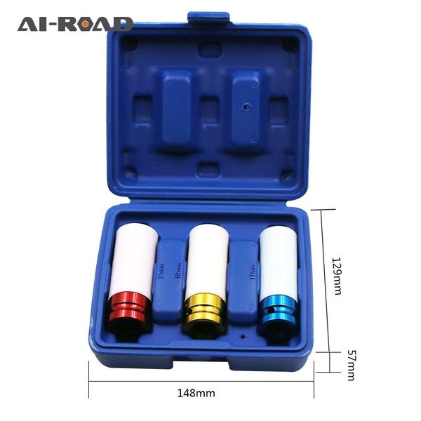 

3pcs 17/19/21mm pneumatic tyre protection sleeve 1/2 colorful steam sleeve auto repair hardware tool + case
