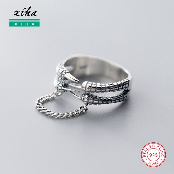 

genuine 925 sterling silver antique vintage adjustable ring for women chain tassel double layer demon evil claw punk jewelry, Golden;silver